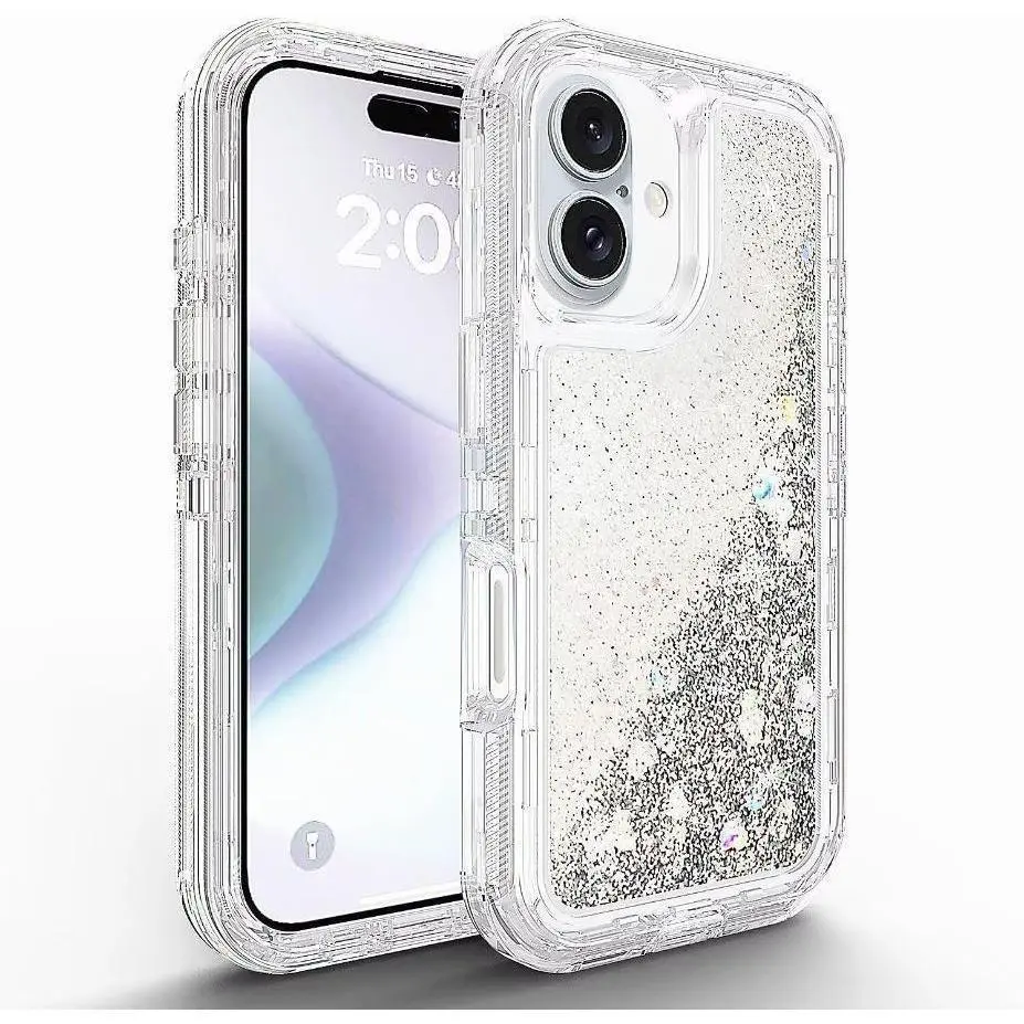 3-IN-1 Heavy Duty Protection TPU Glitter Liquid Quicksand Shockproof Smartphone Case - Cellphone Shell for iPhone 16,15,14,13,12,11 Pro,XS Max,XR,8,7 Plus - Handheld Electronics Accessory