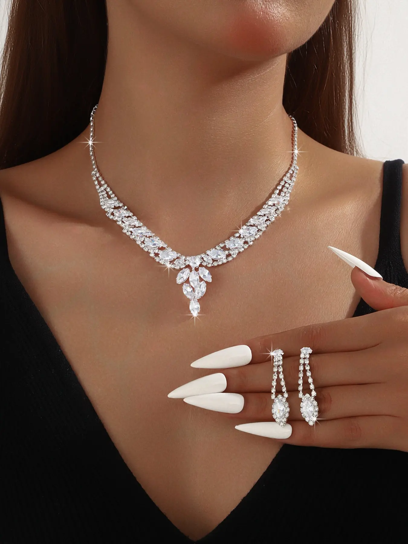 Luxurious Bridal Jewelry Set, Elegant Crystal Wheat Earrings Necklace, High-End Wedding Dress Accessories, All Seasons