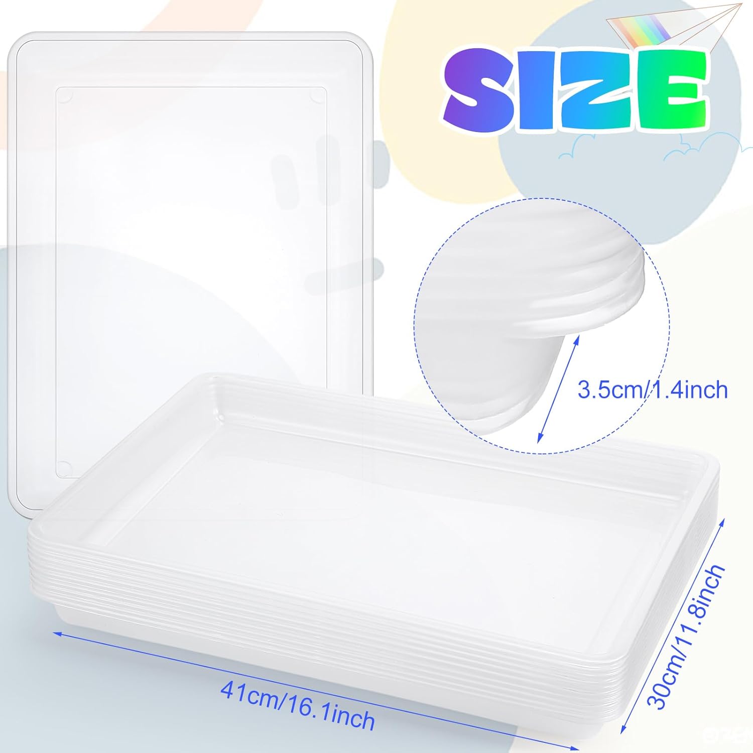 10 count Flat Storage Organizer Tray Bin Letter Size Paper Tray for Classroom Plastic Stackable File Organizer for School Office Teacher Book Organization(Clear,16.14 x 11.81 x 1.38 Inch)