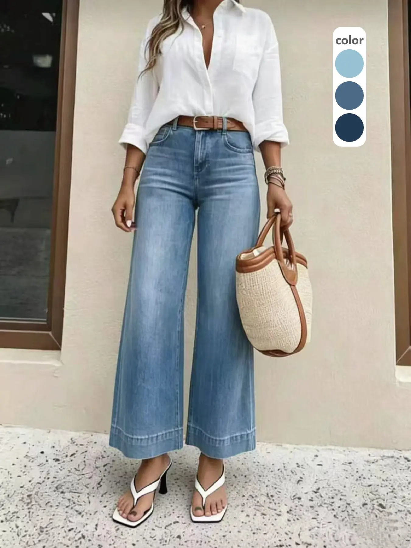 Women's High-Waisted Washed Wide-Leg Jeans, Three Colors Available, French Style, Chic Aesthetic Slimming Versatile Fit, Summer Long Pants