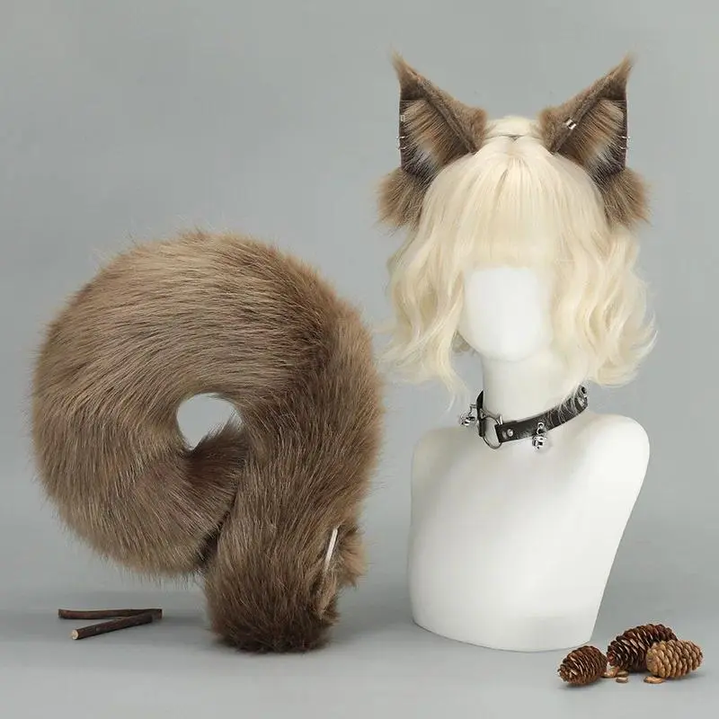 Squirrel Ears Headband Plush Squirrel Tail Cute Furry Squirrel Tails Night Club Role Play Halloween Party JK Cosplay Costume