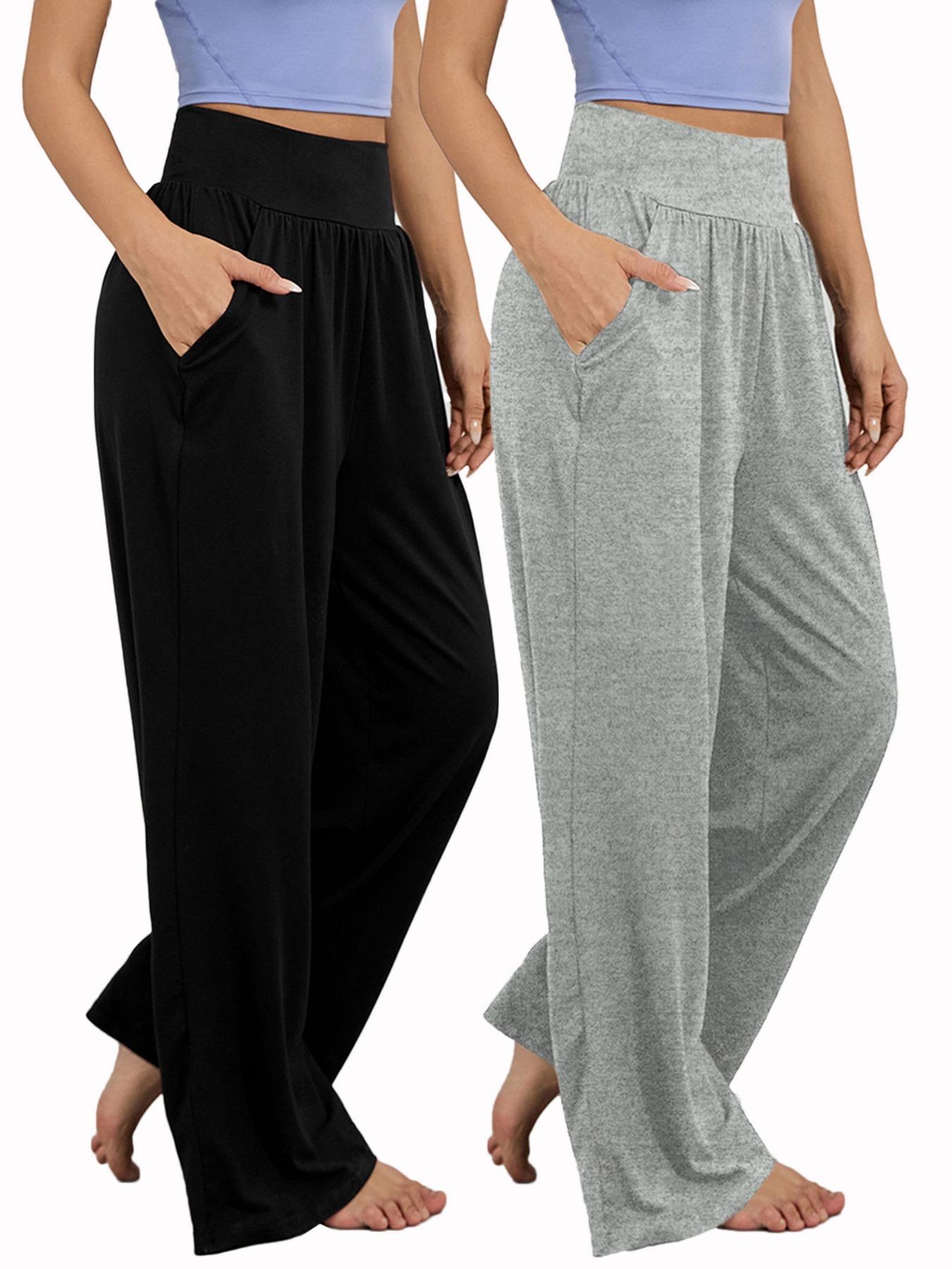 Women's Sporty Solid Color Pocket Pants, Casual Comfy Breathable Wide Waistband Trousers for Outdoor Workout Running, Ladies Sportswear for All Seasons