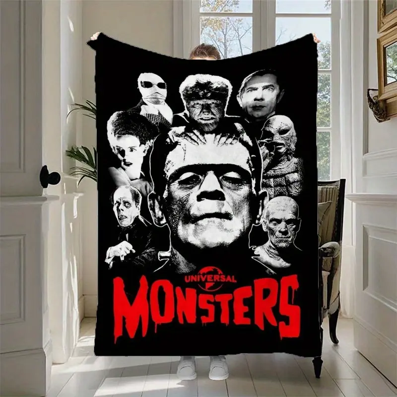 Universal monster horror theme printed flannel blanket, soft and comfortable, suitable for all seasons, suitable for sofa, bedroom, office