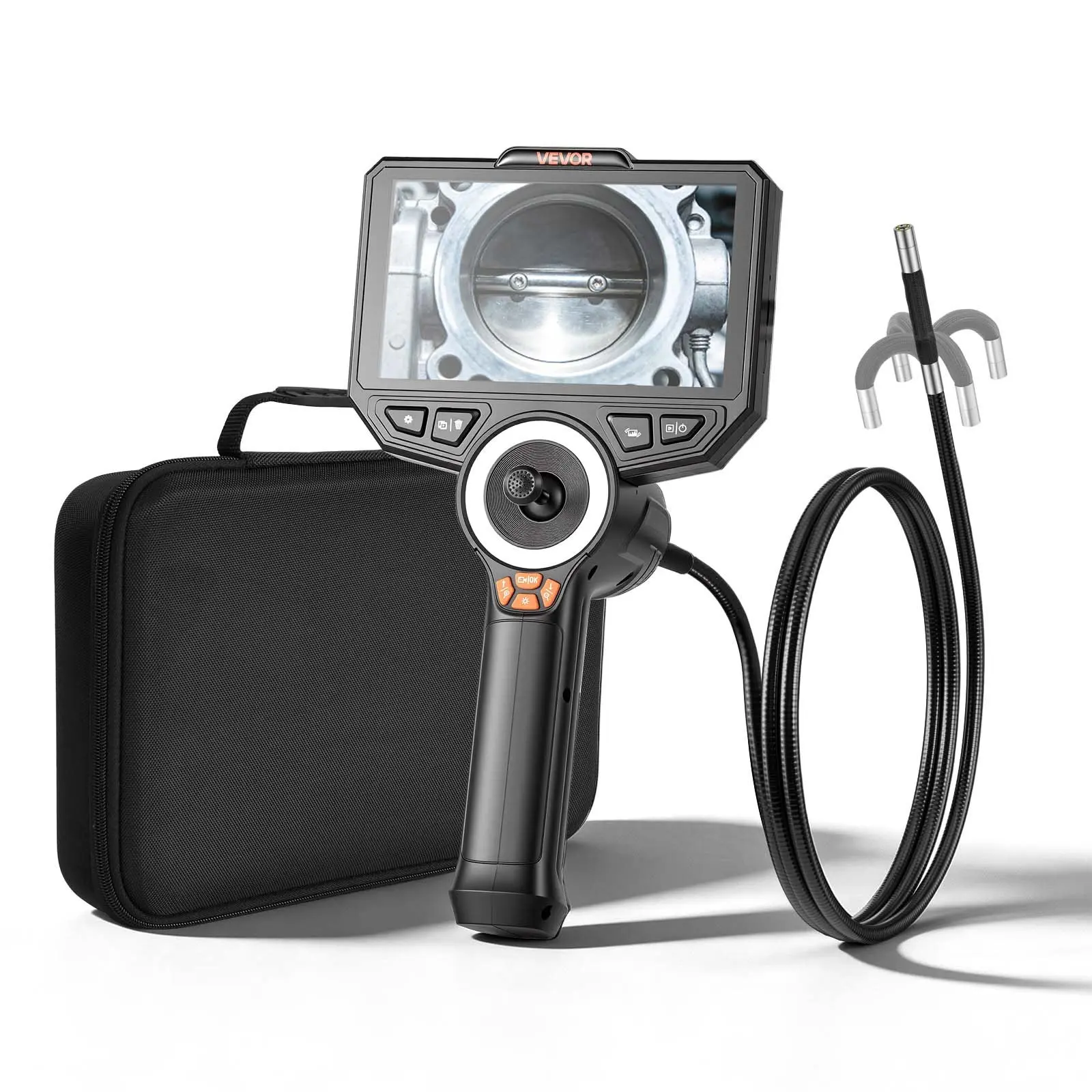 VEVOR 360° Articulating Endoscope with 6 Adjustable LEDs, 4-Way Articulating Design, 6-Inch HD IPS Screen, 1920x1080 Lens, 5-Level Focus Zoom, 7000mAh Battery, IP67 Waterproof, 4.9FT Snake Cable for Pet Grooming, Home Maintenance, Automotive, Batteries