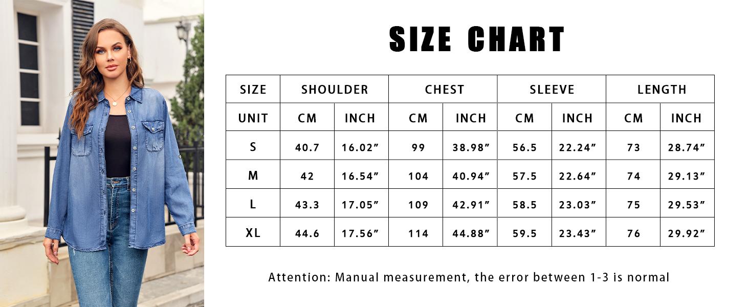 FMEYOA Womens Button Down Denim Shirt Long Sleeve Roll Up Casual Oversized Jean Shirt Jacket Distressed Tunic Tops