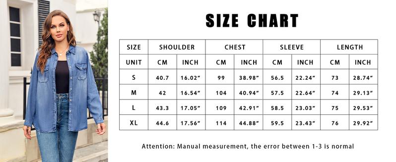 FMEYOA Womens Button Down Denim Shirt Long Sleeve Roll Up Casual Oversized Jean Shirt Jacket Distressed Tunic Tops