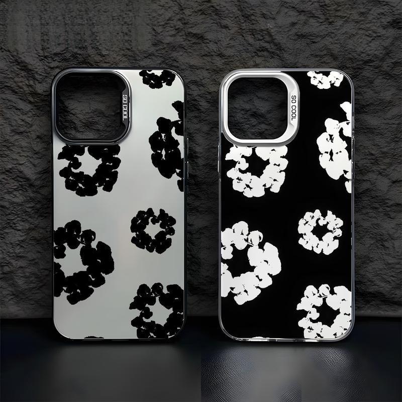 Black Flower Luxury D-Denims T-Tears Phone Case for iPhone 17Pro, 16, 15, 14, 13, 12, 11, X, XR, 8, 7 and Samsung Galaxy S24, S23, S22, S21 For iPhone17 16 15 14 13 12 11 mini Pro Max X XR 8 Plus Anti Fall Matte Back Cover