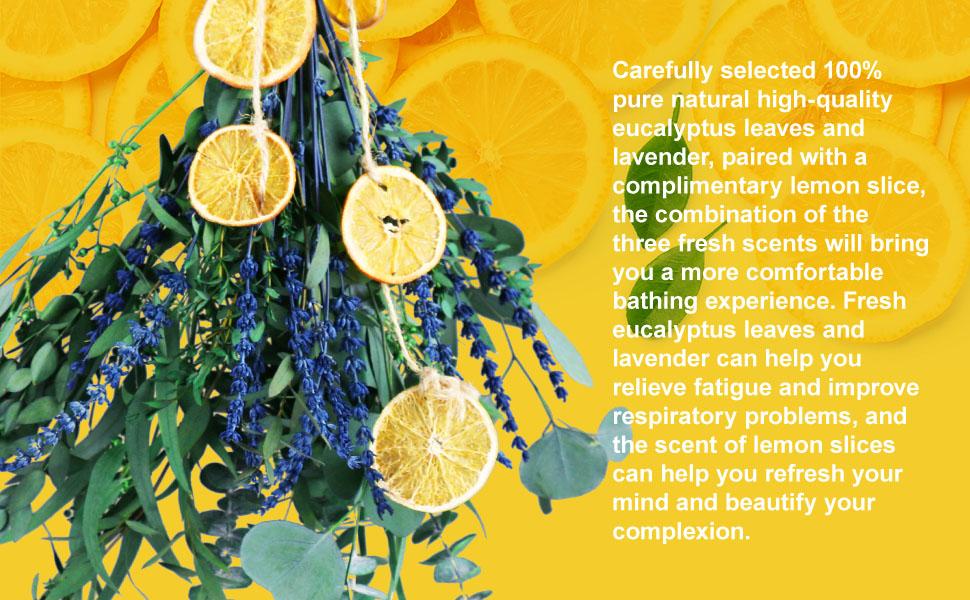 AGS 5 Kinds Mix Dried Eucalyptus & Lavender Flowers Bundle for Shower , 15''-17''Natural Real Fresh Preserved Eucalyptus Leaves and Lemon Hanging Plants, Home Bathroom Decor, Fragrance