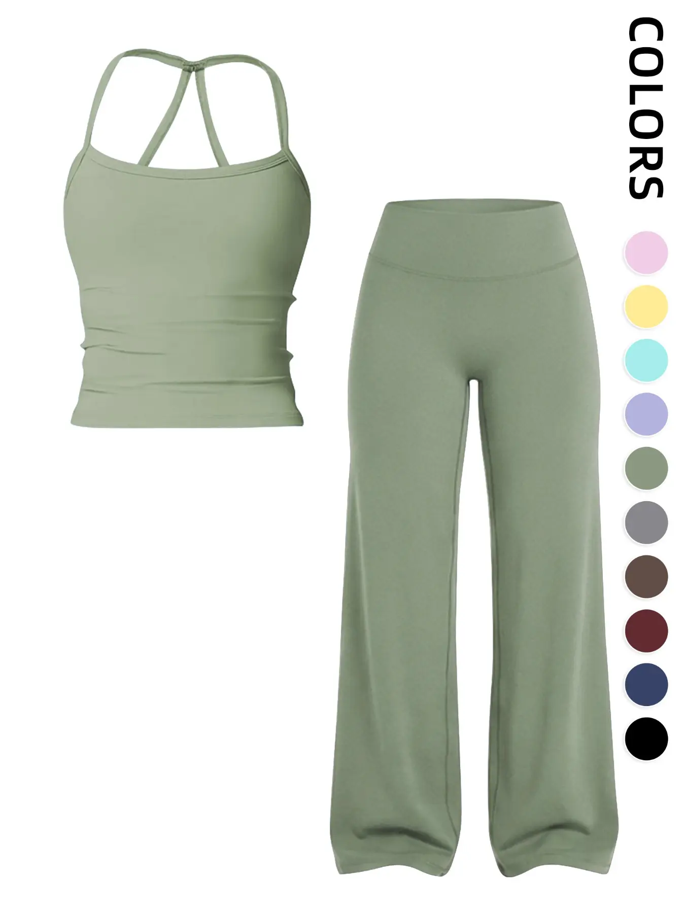 Women's Solid Color Sporty Two-Piece Set, Cami Top & High-Waisted Wide-Leg Pants, Breathable Sportswear for Yoga, Gym & Running, Summer Fitness Wear