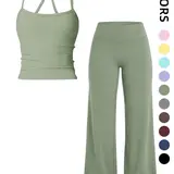 【Black Friday】Women's Two-Piece Set Tank Top and High-Waisted Wide-Leg Pants, Breathable for Sports, Yoga, Gym and Running, Summer Fitness Wear, Matching Gym Set, Athletic Clothing Set