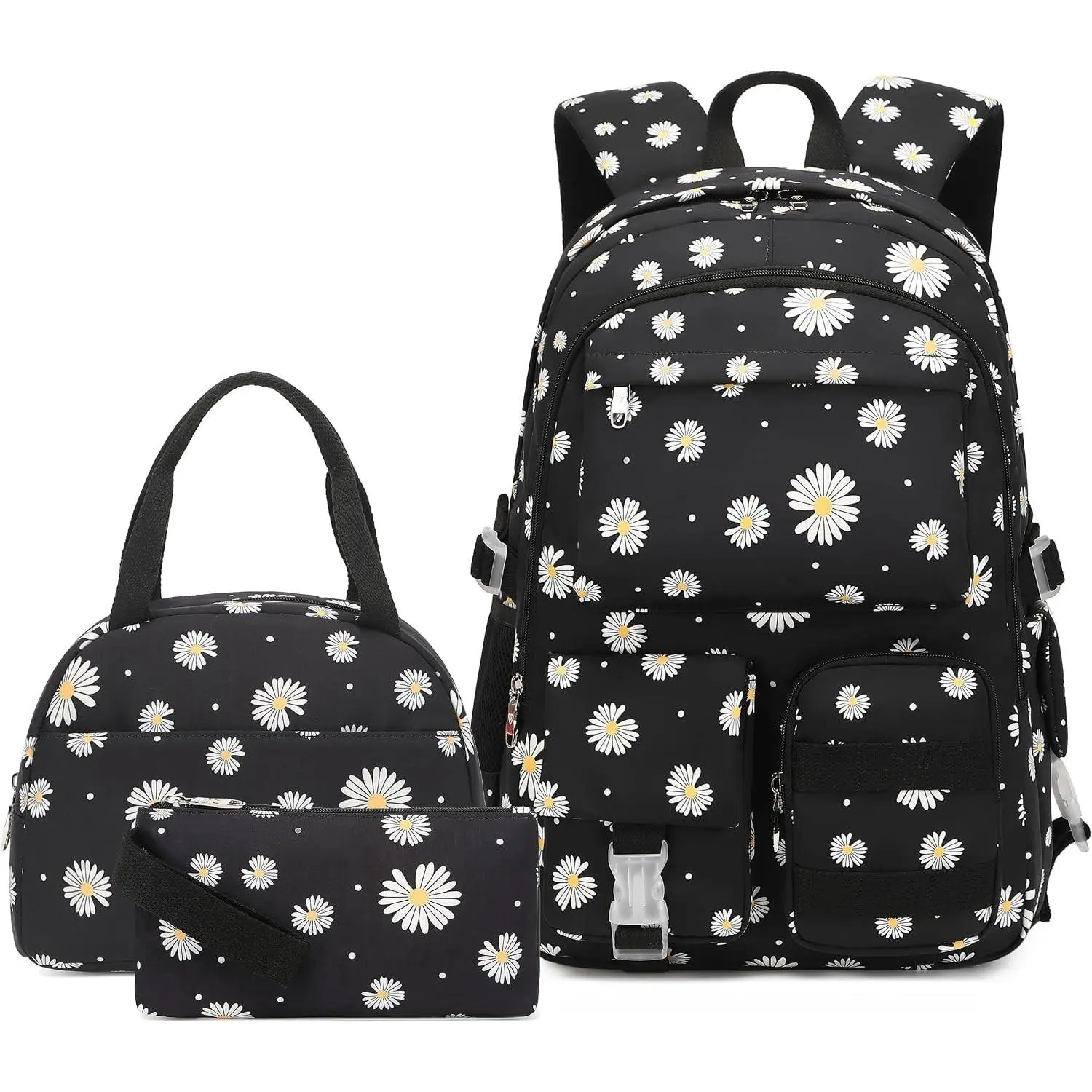 Classic Diamond Daisy Backpack with Lunch Box Bookbag Set for School Girls Teens(Gift)