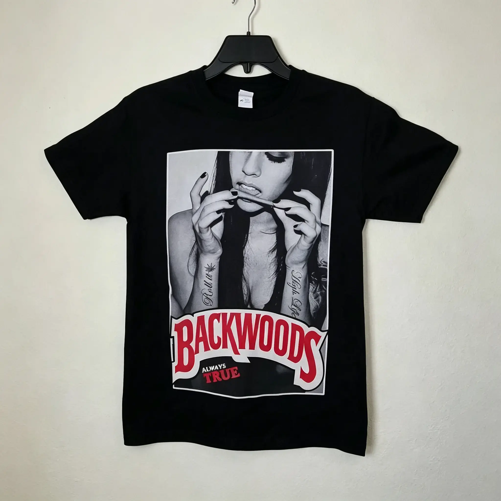Cool "Backwoods" printed black oversized baggy T-shirt, 100%25 cotton crew neck short sleeve boxy graphic tee for men-summer streetwear, Y2K festival skater casual outfits graphic tees