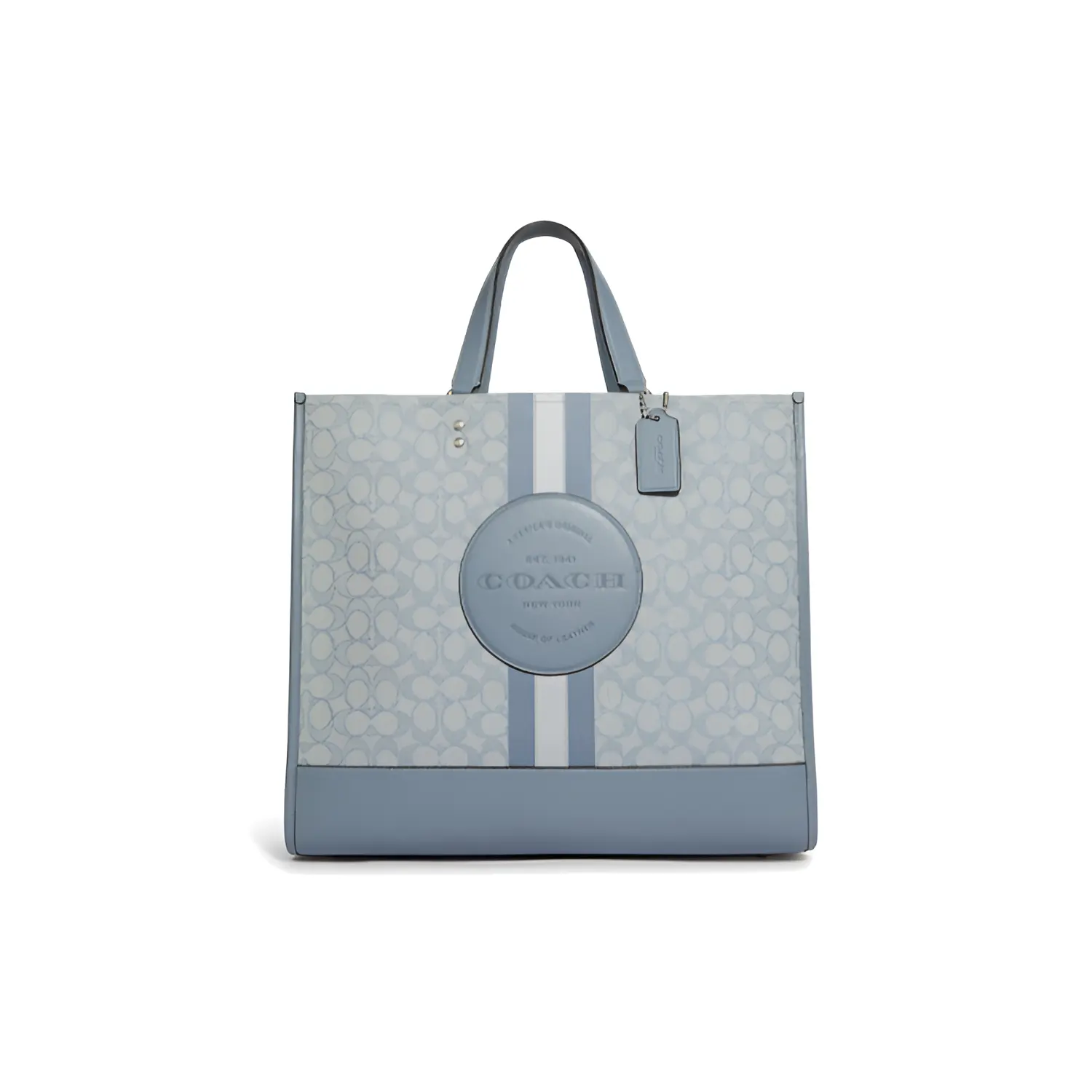 COACH Dempsey 40 Tote Bag for Women – Vertical Caramel Saffiano and Pebbled Leather with Signature Jacquard, Minimalist Muted Tone