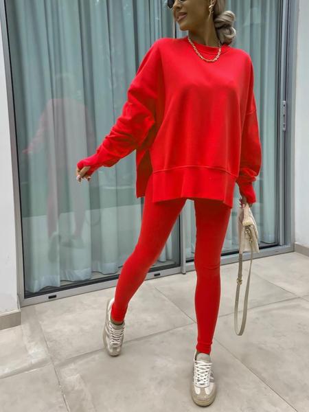 Women's Solid Drop Shoulder Split Hem Sweatshirt & Pants Two-piece Set, Sweatsuit Matching Set, Casual Fashion Cozy Breathable Outfits for Daily Outdoor Wear, Ladies Sportswear for All Seasons