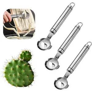 Home Master 3 PCS Stainless Steel Cactus Peeler Set - Ergonomic Blade Tool for Peeling, Slicing, and Cutting - Silver Color, Easy to Clean, Hanging Design for Kitchen Tasks