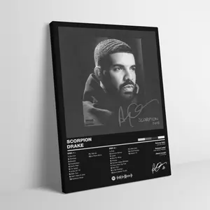 Drake singer Scorpion Deluxe Album Tracklist Canvas Art - Minimalist Black White Portrait Wall Hanging, Modern Hip Hop Music Poster Fabric Poster paintings, Hypebeast Aesthetic Room Decor for Teens Dorm