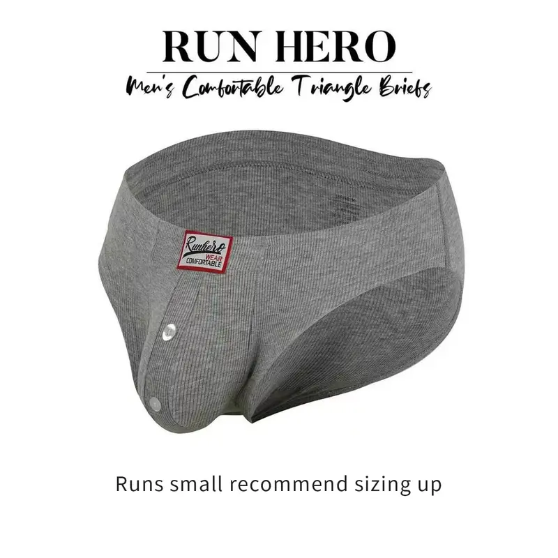 1Pc Men Low Rise Thread Fabric Briefs, Fake Button U Convex Pouch, Solid Comfy Athletic for Gym Sports Daily Loungewear, Stretchy Sporty Underwear