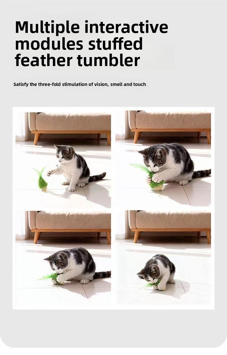 Tumbler Cat Toy - Self-Entertaining Boredom Buster with Feather Teaser - Energy-Consuming Cat Baseball for Kittens & Indoor Cats Muzzle Medium Treadmill Training