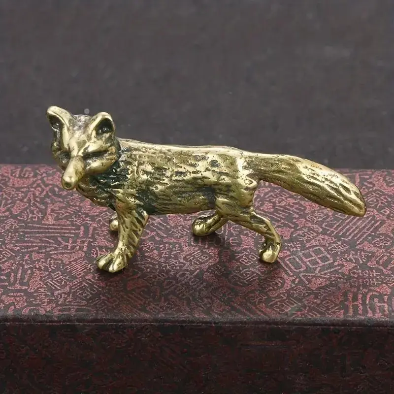 Fox Shaped Antique Brass Statue, 1 Count Decorative Miniature Fox Figurine, Desktop Decoration for Home Office, Room Decor, Animal Decorations