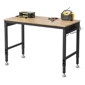 Adjustable Workbench 48x24 Inch - 2000 lbs Capacity - 6 Height Levels - Sturdy Rubberwood Top - ETL Power Outlets, Pegboard & Hooks, Leveling Feet - Perfect for Garage & Woodworking Shop