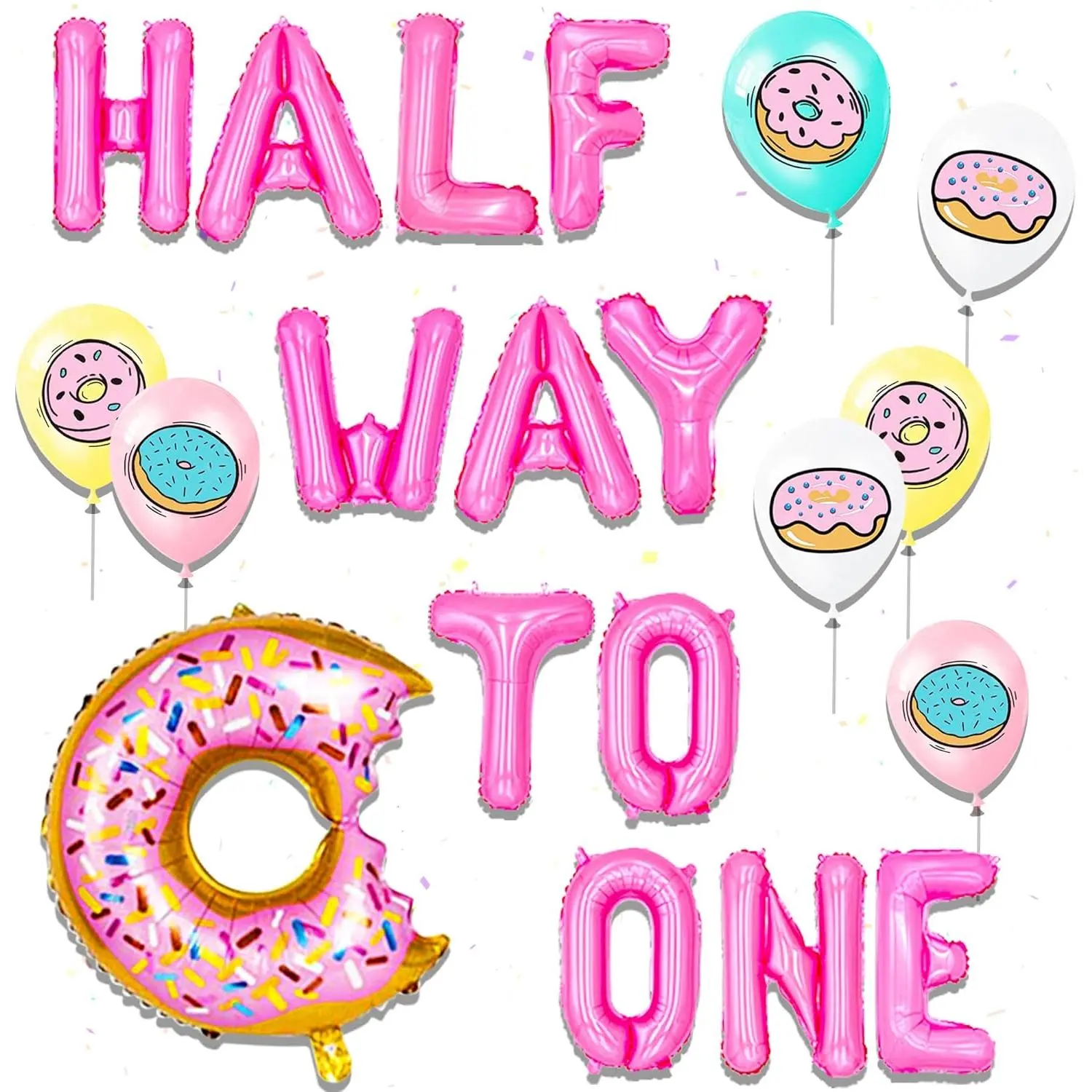 12 Pink Donut Half-Birthday Graphic Balloons, Children's Party Decoration with Simple Assembly, Garland Arch Materials for Balloon Decor & Beautiful Moments