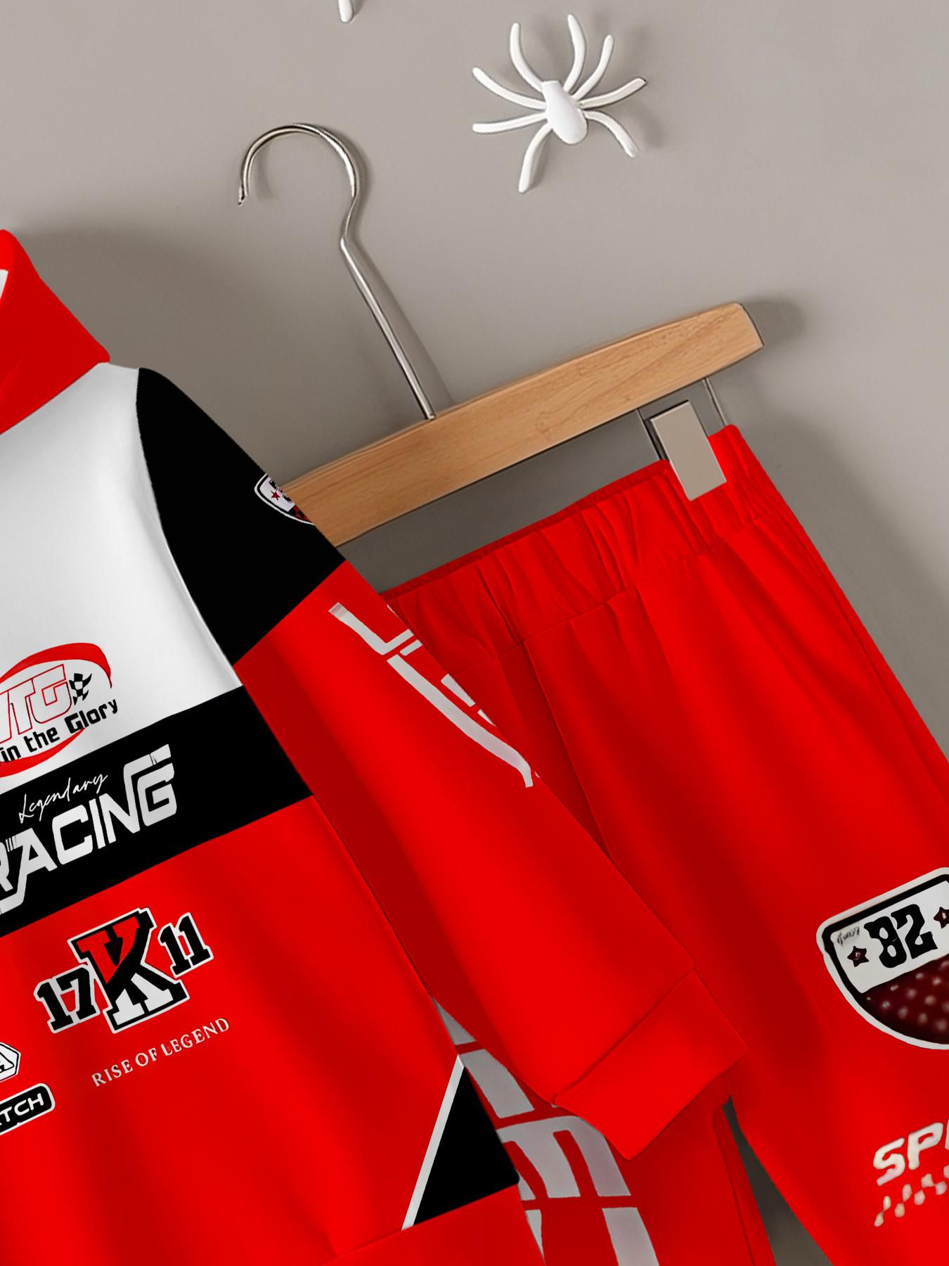 2pcs Boys' Racing Sport-Themed Digital Print Hooded Sweatshirt & Pants Set - Long Sleeve Casual Sportswear with "SPEED" & "Racing" Graphics, Comfortable Fabric, for Outdoor, Perfect For Outdoor, Ideal Clothing Gift For Kids