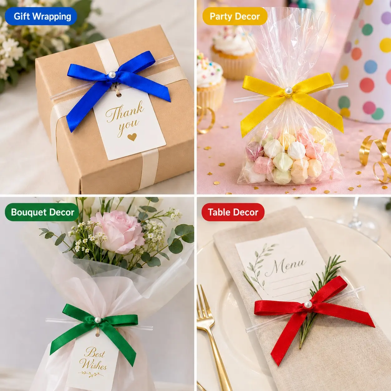 24 pcs Mini Satin Ribbon Bows 1 Inch with Pearl Ribbon Flowers Appliques DIY Craft for Sewing, Scrapbooking, Wedding, Gift,Christmas Decoration