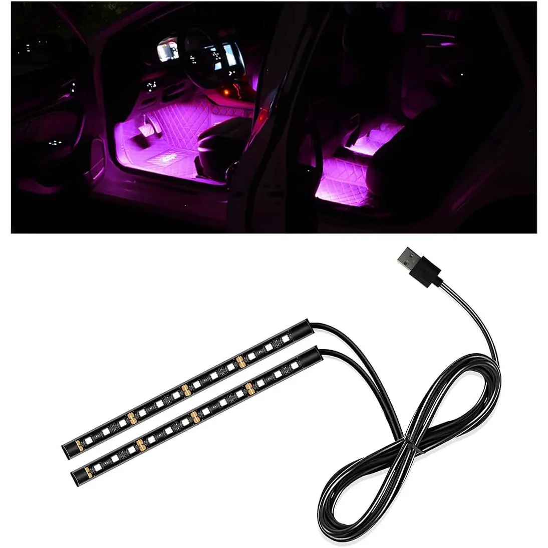 LED Strip Light, 24 LEDs RGB Interior Ambient Night Light Strip with USB Port, 12V Decorative Atmosphere Neon Lamp Strip for Sedan SUV ,  Accessories ( , USB)