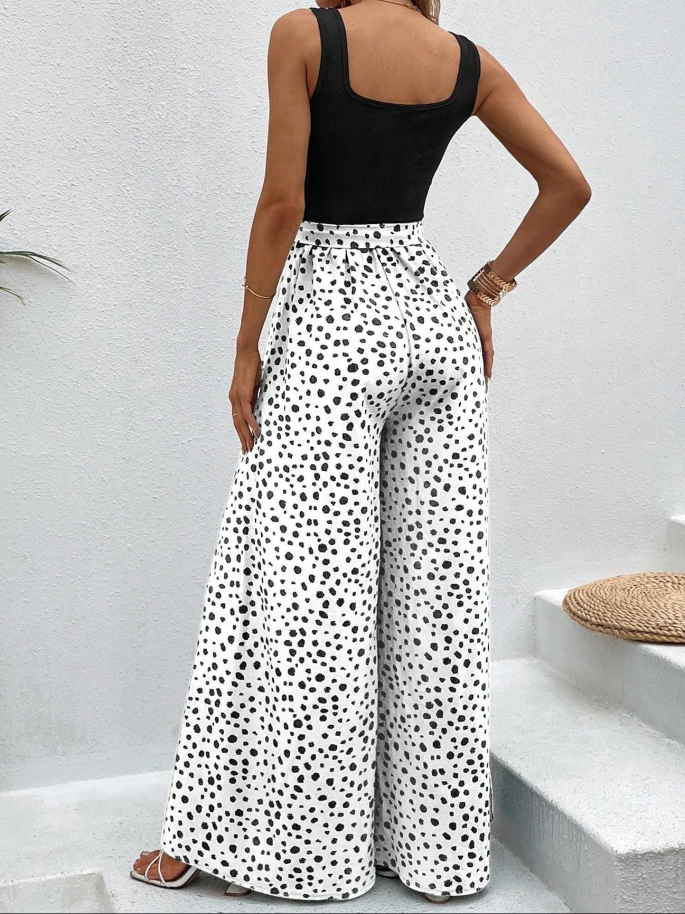 Women's Leopard Print Belted Adjustable Wide Leg Fit Jumpsuit, Casual Jumpsuits Sleeveless Jumpsuit for Summer, Women's Jumpsuit for Daily Wear Everyday Womenswear, Casual Sleeveless Overalls, Casual Style Jumpsuit