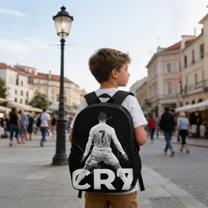 3PCS CR7 Ronaldo Graphic Backpack  Adjustable Straps & Zipper Closure, Black Dynamic Soccer Print for Teens & Adults, Sports & Casual Use