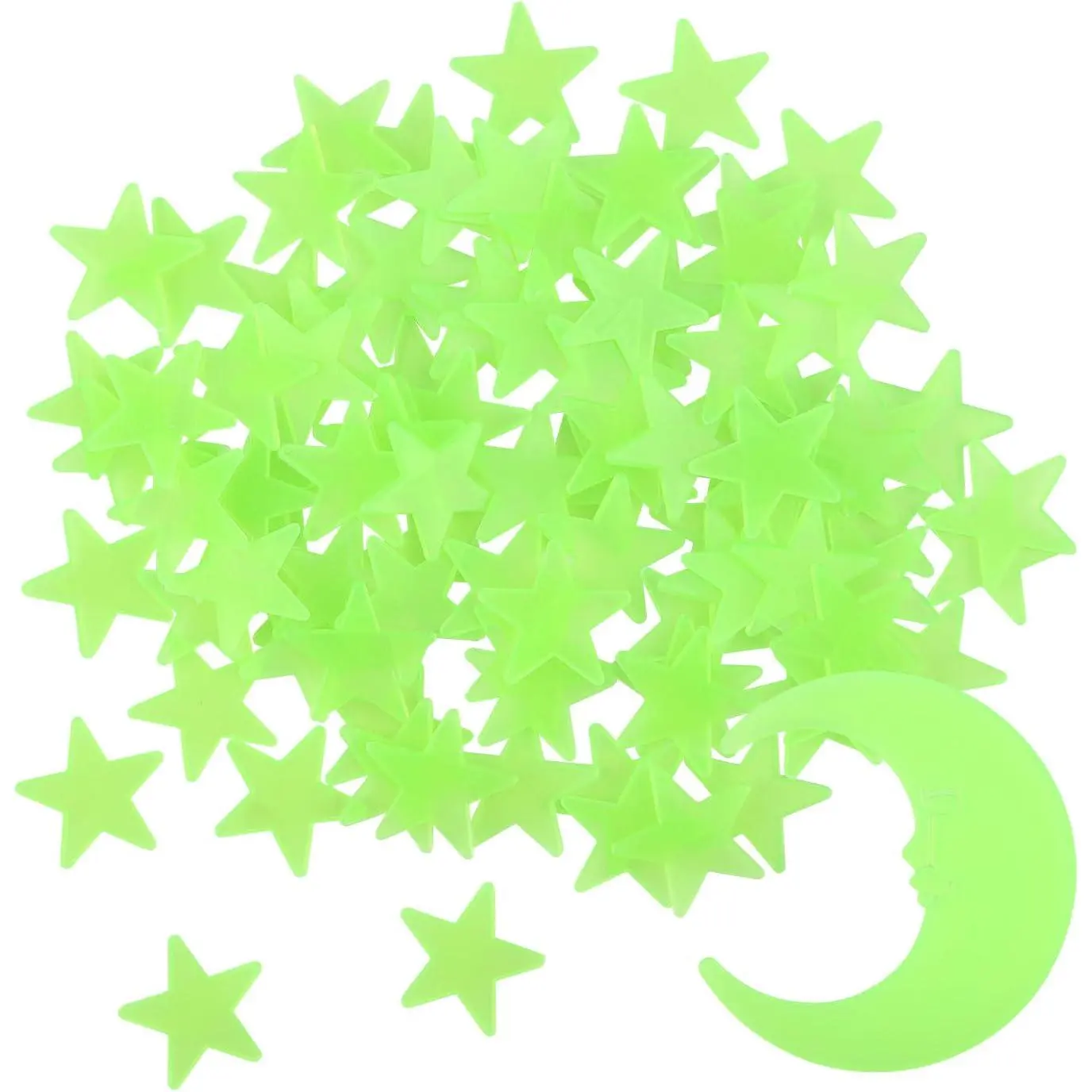 100 Stars and 1 Moon Glow in The Dark Luminous Fluorescent  Plastic Glow Stars Moon for Ceiling, Glowing Wall Stickers Create a Realistic  Sky, Room Decorations (Green)