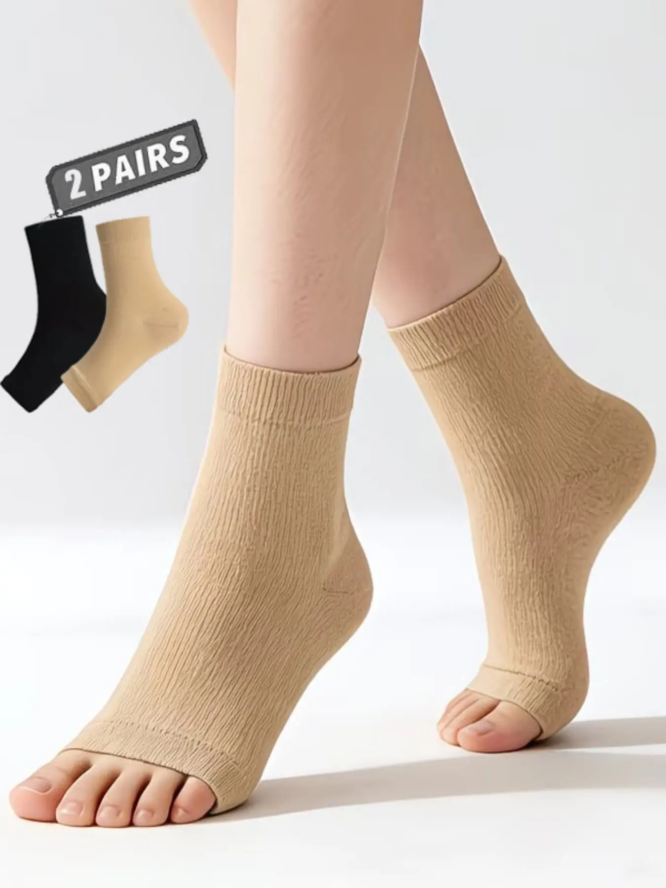 2 Pairs Open-Toe Compression Socks, Unisex, Comfortable Solid Color, Ideal for Running, Exercise, Cycling, Fitness, Training, Recovery, Ankle Pain Relief