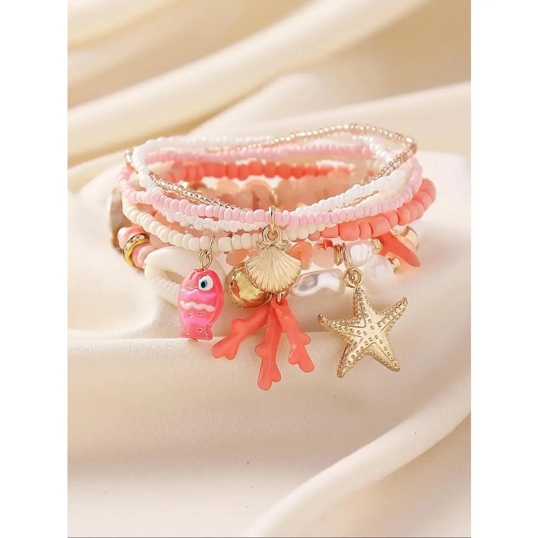 Boho Style Mermaid Themed Beaded Bracelet, Bohemian Bracelets, Fashionable Starfish & Shell Decor Beaded Bracelet for Women & Girls, Elegant All-match Fashion Accessories for Daily Wear, Pretty Bracelet, Jewelry Bracelet