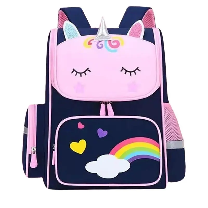 British Style Unicorn School Bag, Large Capacity Dual Shoulder Backpack, Adjustable Straps, Waterproof Oxford Fabric, Reflective Safety Strip, School Girls Backpack, Trendy Backpack