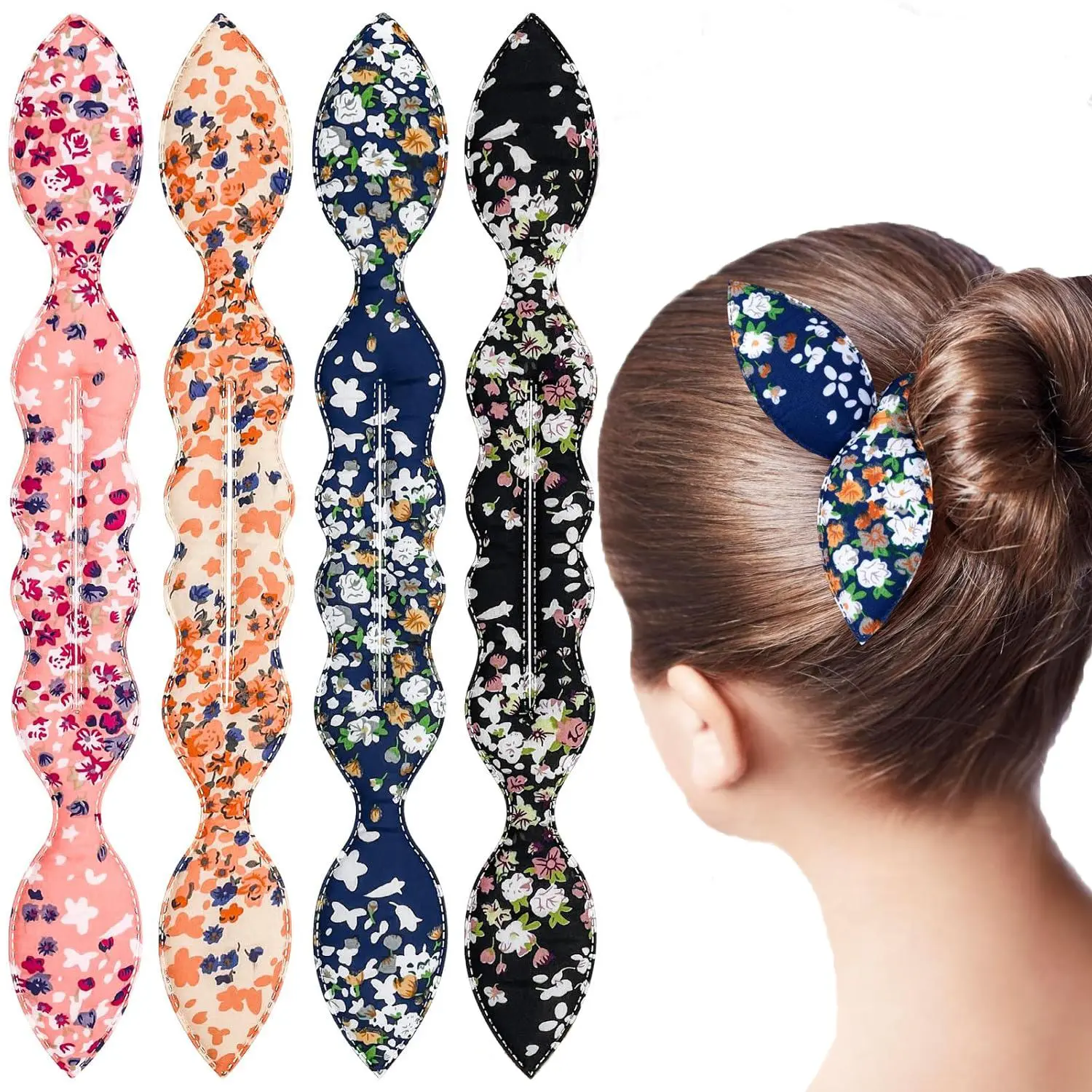 4 Pcs Hair Bun Maker, Donut Buns for Hair, French Twist Hair Tool, Updo Hair Accessories, Bun Makers forWomen & Girls Hair Styling Accessories