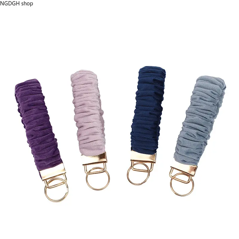 VelvetRuchedWristKeychainStretchyWristletKeyRing,SoftPlushGatheredFabricKeyHolderWithGoldMetalClasp,VibrantSolidColorOptions,ElasticComfortFit,Anti-LostPortableDesignForDailyBagAccessoryOutdoorShoppingKeyStorage