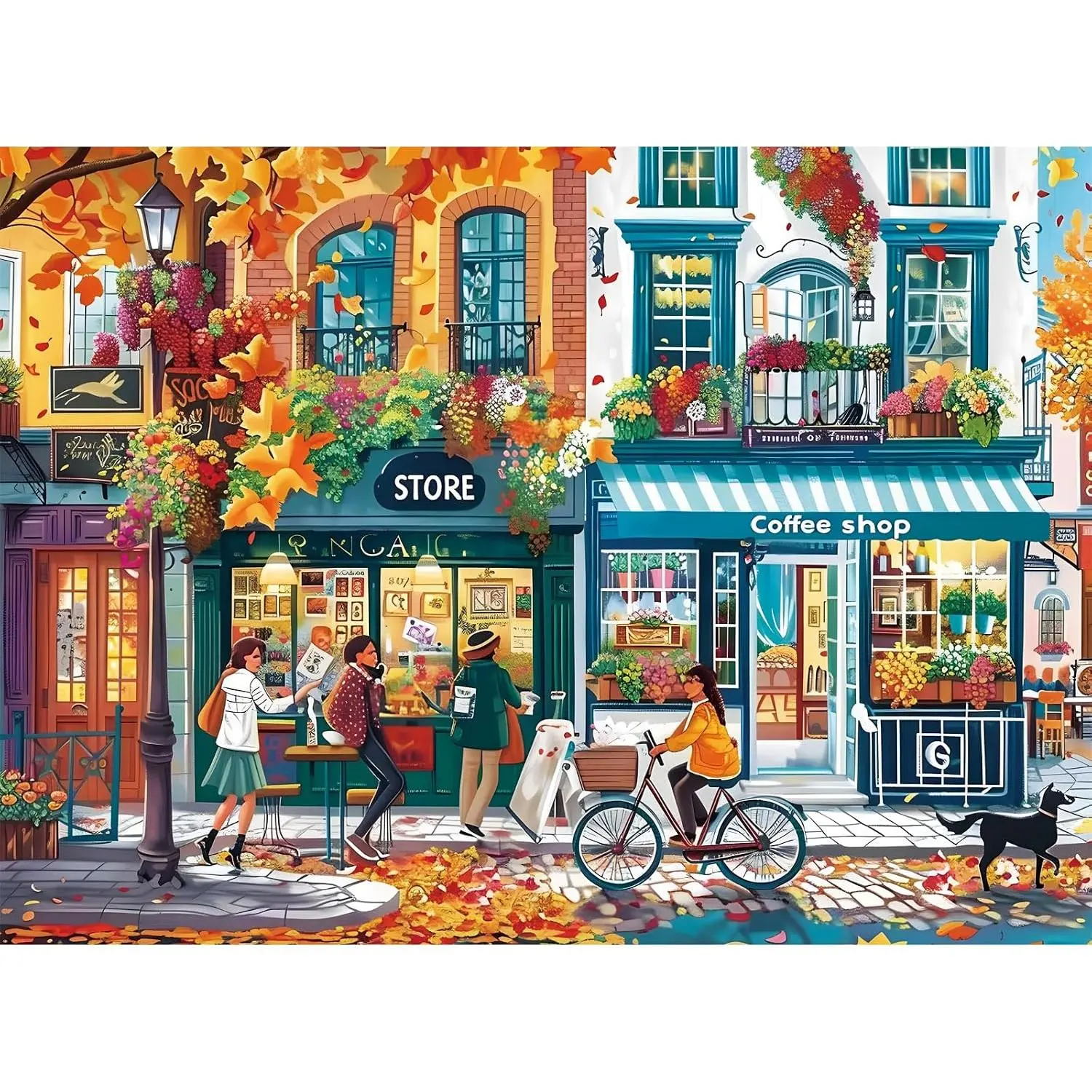 500-Piece Autumn Romantic Street Scene Jigsaw Puzzle for Adults, Large Pieces Recycled Paper, Letter Backs, Perfect Interlock, No Dust, Rectangular Wall Decor Gift, 20.5*15in