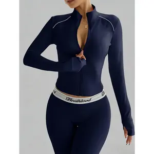 Women'S Athletic Zip-Up Jacket - Full-Zip Front, Stretchy Workout Outerwear, Stand-Up Collar, All-Season Gym to Casual Coat (Machine Washable) - Black/With Contrast Accents, Gym Clothes, Apparel, Modern Sporty Look, Sleek Design