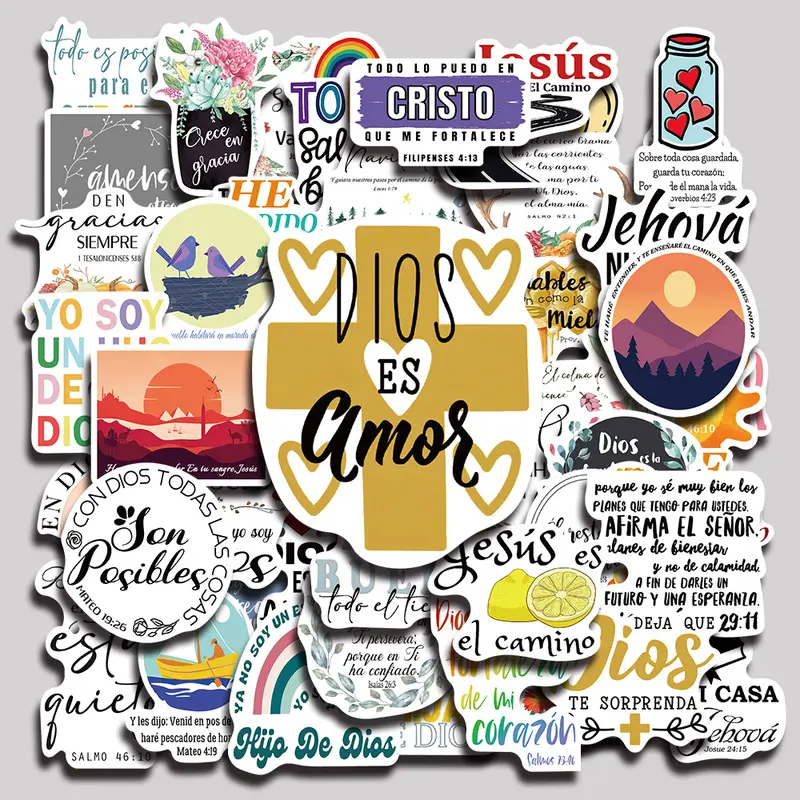 50PCS Spanish Bible Aesthetic Vinyl Stickers Pack for Laptop Water Bottle Phone Case Skateboard Journal Scrapbook DIY Decoration