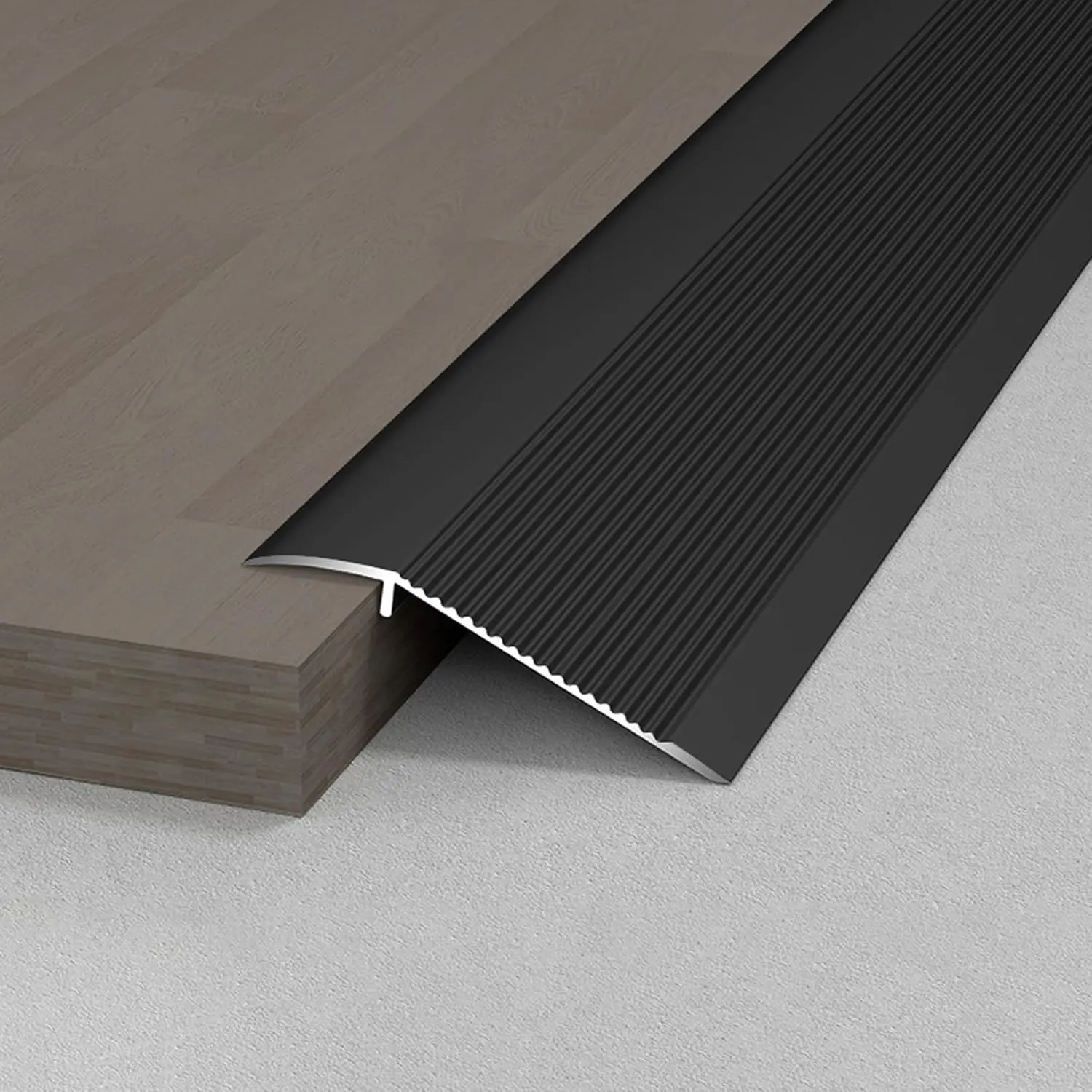 36" Aluminum Floor Transition Threshold Strip, Fits 0.7"-1.6" Height Gap for Doorway Ramp Tiles Laminate Planks (Black, 35.4"x4")
