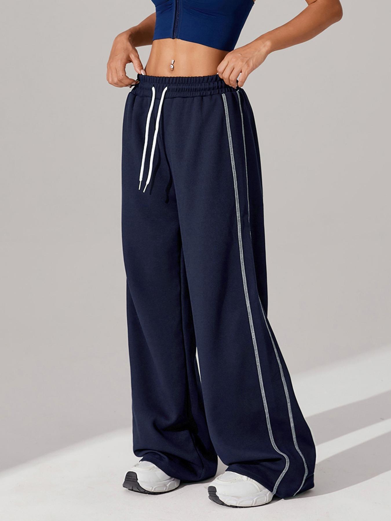 Sporty Women's Top-Stitching Drawstring Waist Sports Joggers, Casual Comfy Breathable Pants for Daily Outdoor Running, Ladies Sportswear for All Seasons, Runner Pants, Casual Sports Trousers