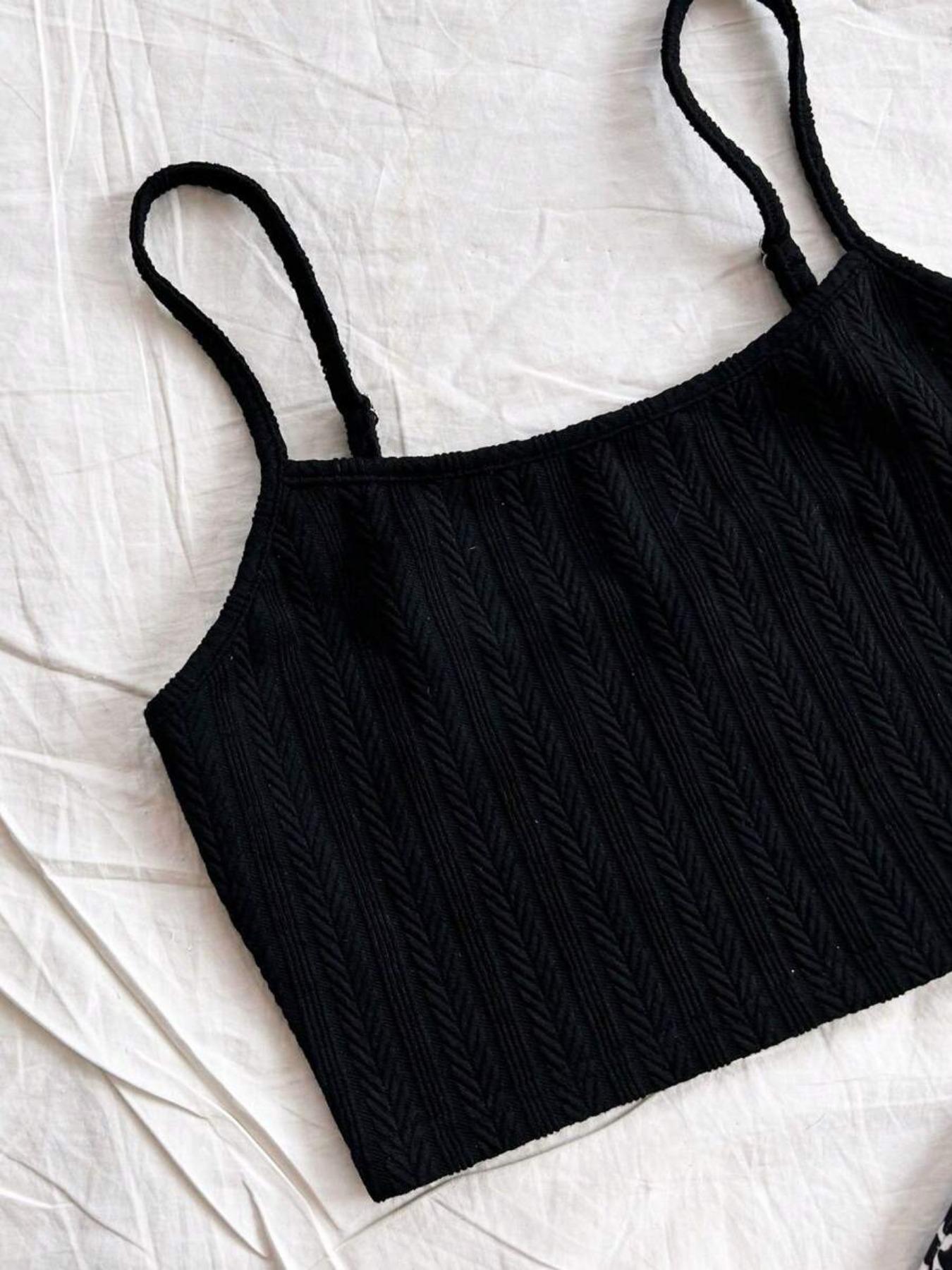 Women's Solid Color Crop Cami Top & All Over Heart Print Skirt Two-piece Set, Boho Sleeveless Spaghetti Strap Top & Skirt, Casual Summer Clothes for Ladies, Womenswear, Bohemian Casual Outfits Women Matching Sets