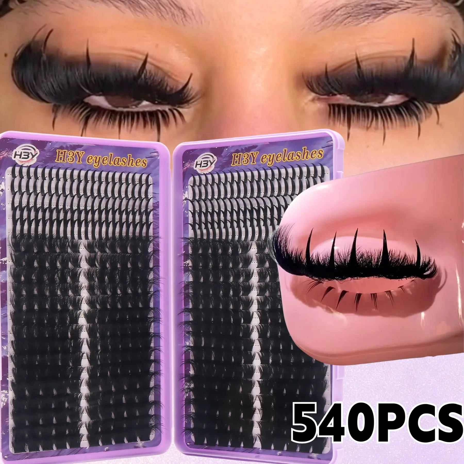 540PCS Lash Book 8D Super Fluffy DD Curl DIY Lash Clusters, 10-18mm 4 Styles Spiky Russian Individual Lashes, Soft Cluster Eyelash Extensions for Daily Party Cosplay Stage Holiday Makeup