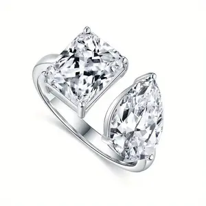 Toi et Moi Open Ring, Old Money Aesthetic, 2-Stone Radiant & Pear Cut Simulated Diamond Costume Jewelry