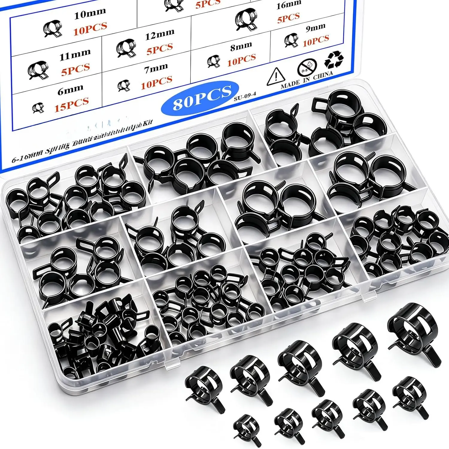 50 count 8mm Spring Band Hose Clamps, Black  Line Hose Clamp Low  Air Clip Strap for  Vacuum Hose  Line Clamps