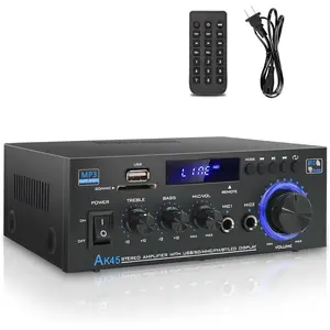 Stereo  Audio Amplifier Receiver AK45, 400W  5.0 HiFi Stereo Power Amplifier 2.0  RMS 40W x 2  Audio System with Remote Control Amp W/MIC,USB,,FM Radio