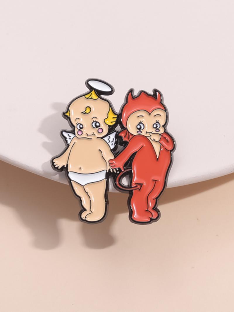 Cute Couple Design Brooch, Fashion Alloy Badge for Clothes, Creative Cartoon Angel & Devil Design Brooch, Fashion Accessories for Women & Men, Valentine's Day, Gift