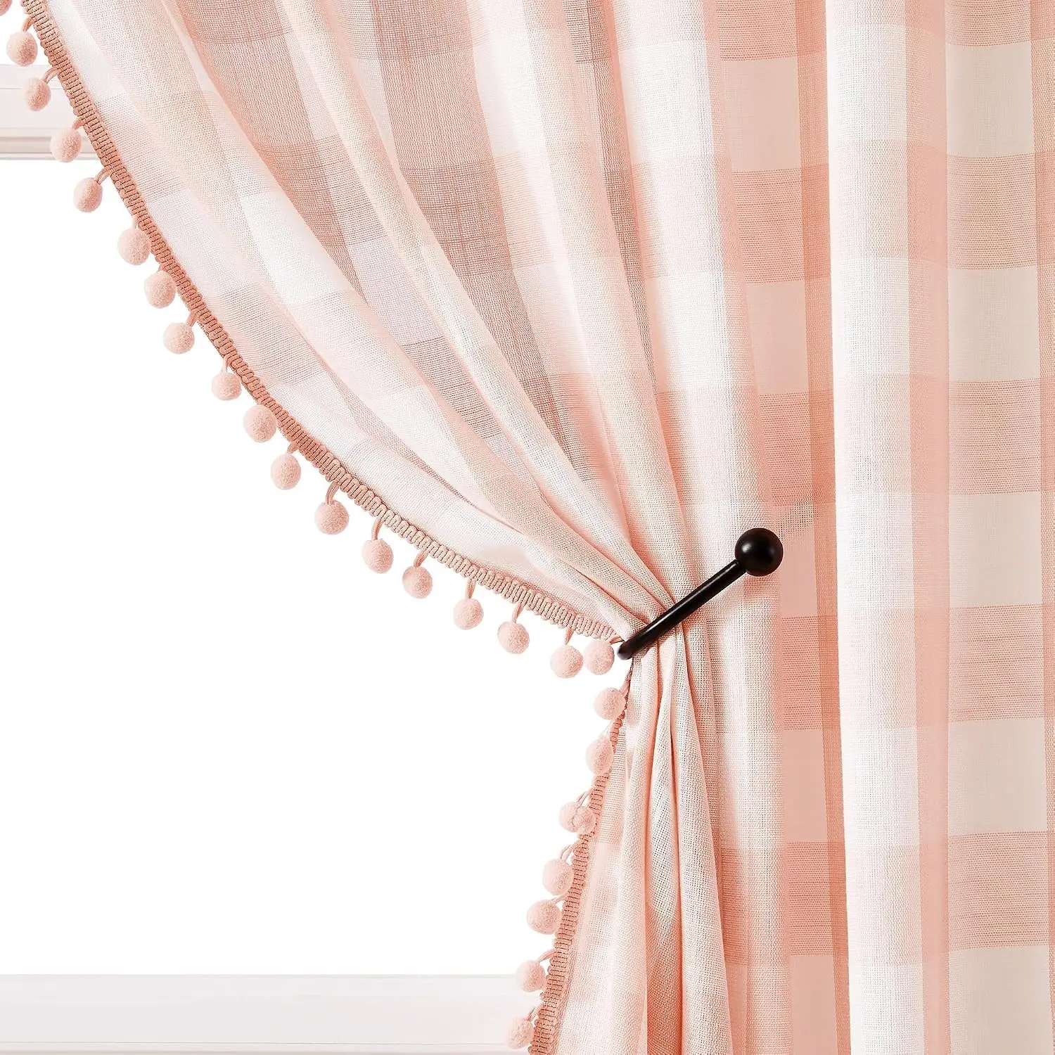 Buffalo Check Curtains Blush Pink and White Plaid Window Treatment Set for Kitchen Living Room, Dinning, 95 inch Rustic Farmhouse Curtain Drapes for Kids Dorm 42"x95" 2pcs Rod Pocket, Coral