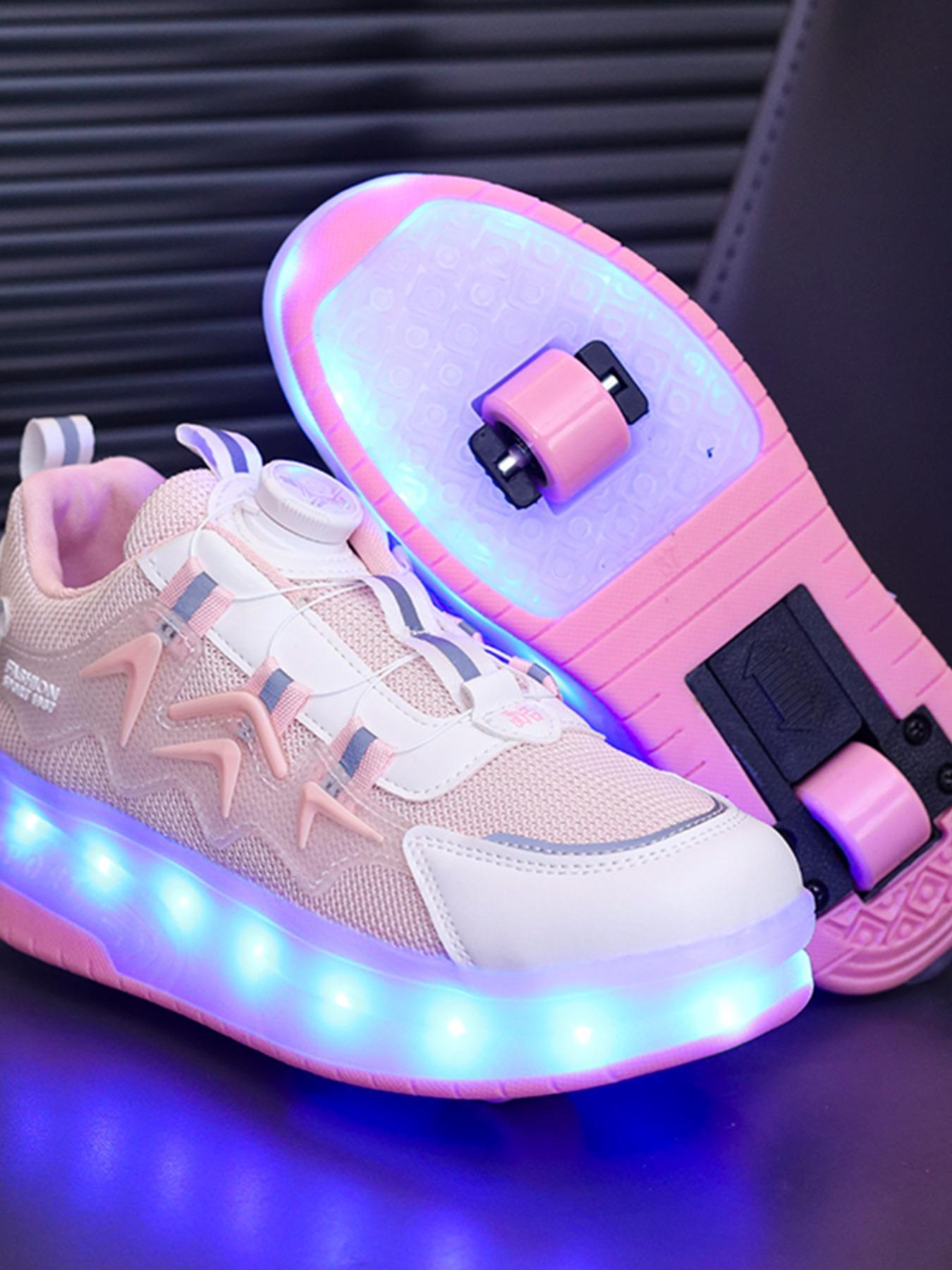 Cute Usb Rechargeable Luminous Pink Sneakers, 2024 New Style Fashionable Light Up Walking for Boys & Girls, Casual Sports Skate Shoes with Wheel Design for Daily Wear