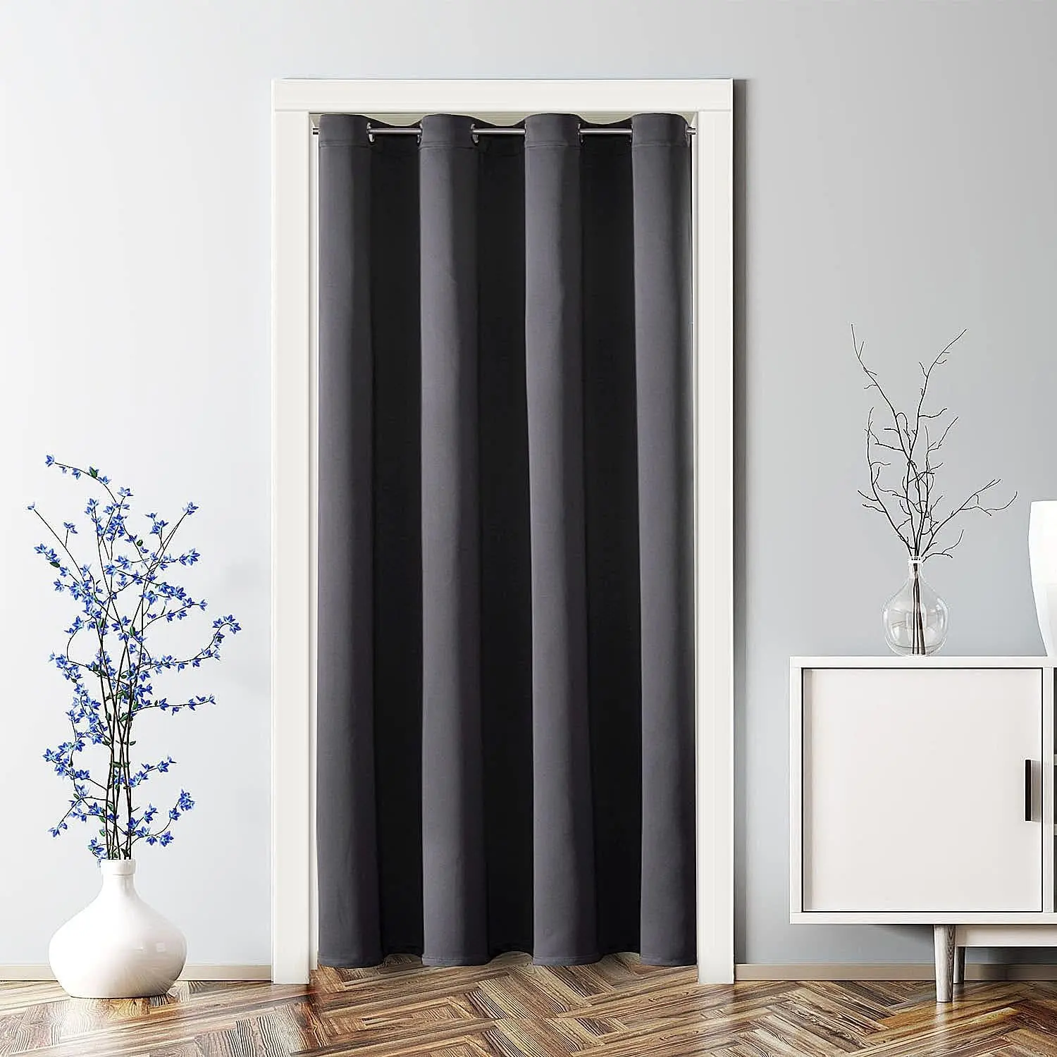 Blackout Curtains Door for Doorway Privacy Closet Drapes| 34W x 80L, Dark Grey, for Bedroom/Living Room, Thermal Insulate Temporary Doorway Light Block Single Drapes, 1 Panel